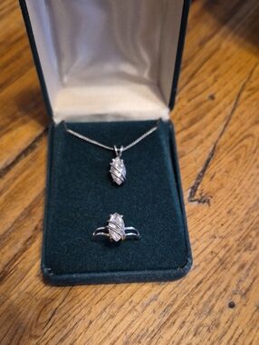 Sterling Silver Cubic Zaconia Stone Pendant Necklace and Ring Set